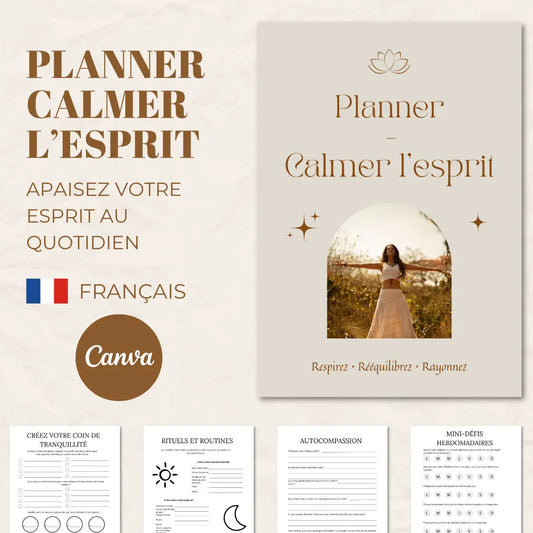 Planner Calmer l'Esprit personnalisable dans Canva pour organiser ses pensées et retrouver plus de sérénité au quotidien.