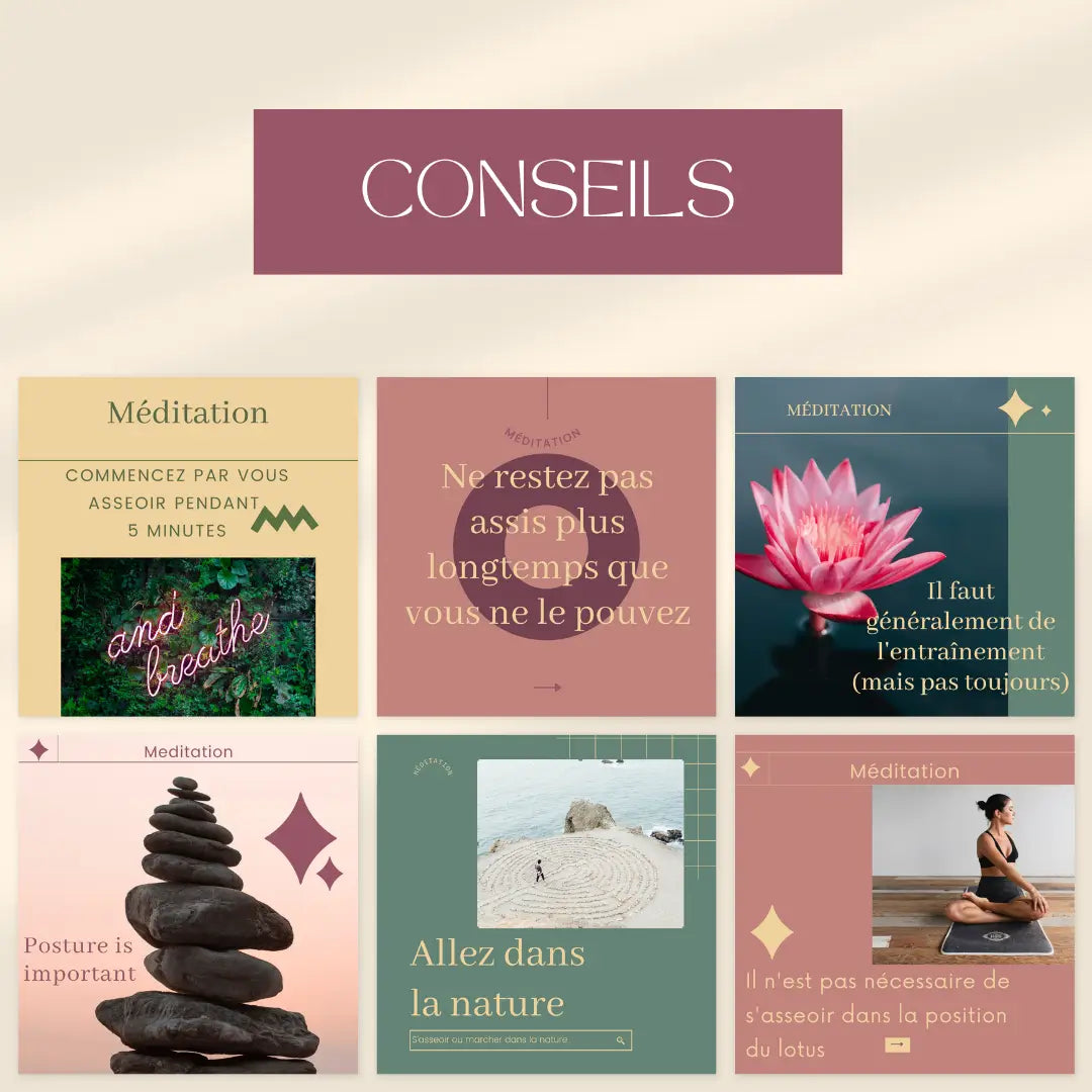 Pack social media méditation – design clair, minimaliste et harmonieux