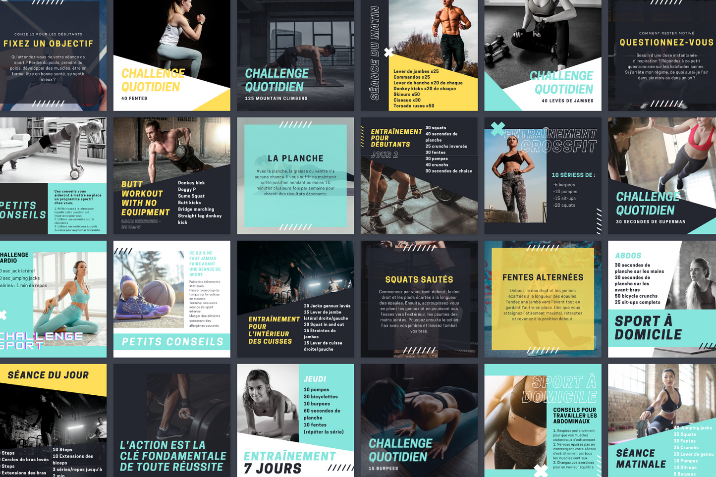 Pack réseaux sociaux fitness – publication francophone pour Instagram et Facebook