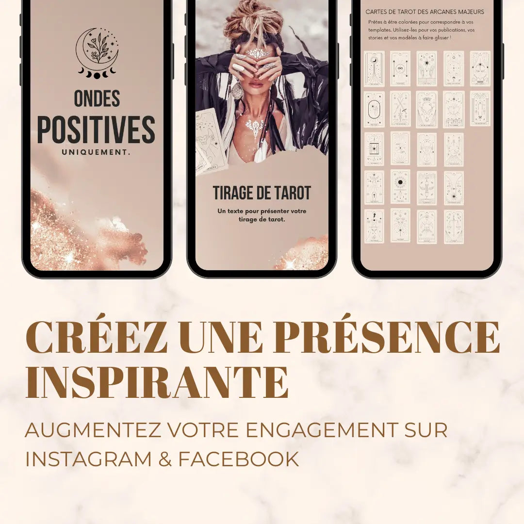Kit de templates Canva pour créer des stories Instagram professionnelles dans les domaines du développement personnel, de la spiritualité et du bien-être.