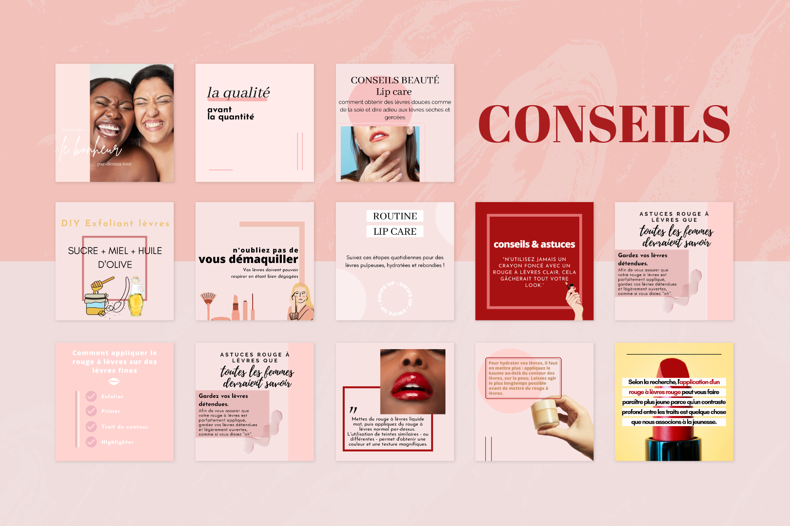 Pack social media maquillage – templates pour marques cosmétiques