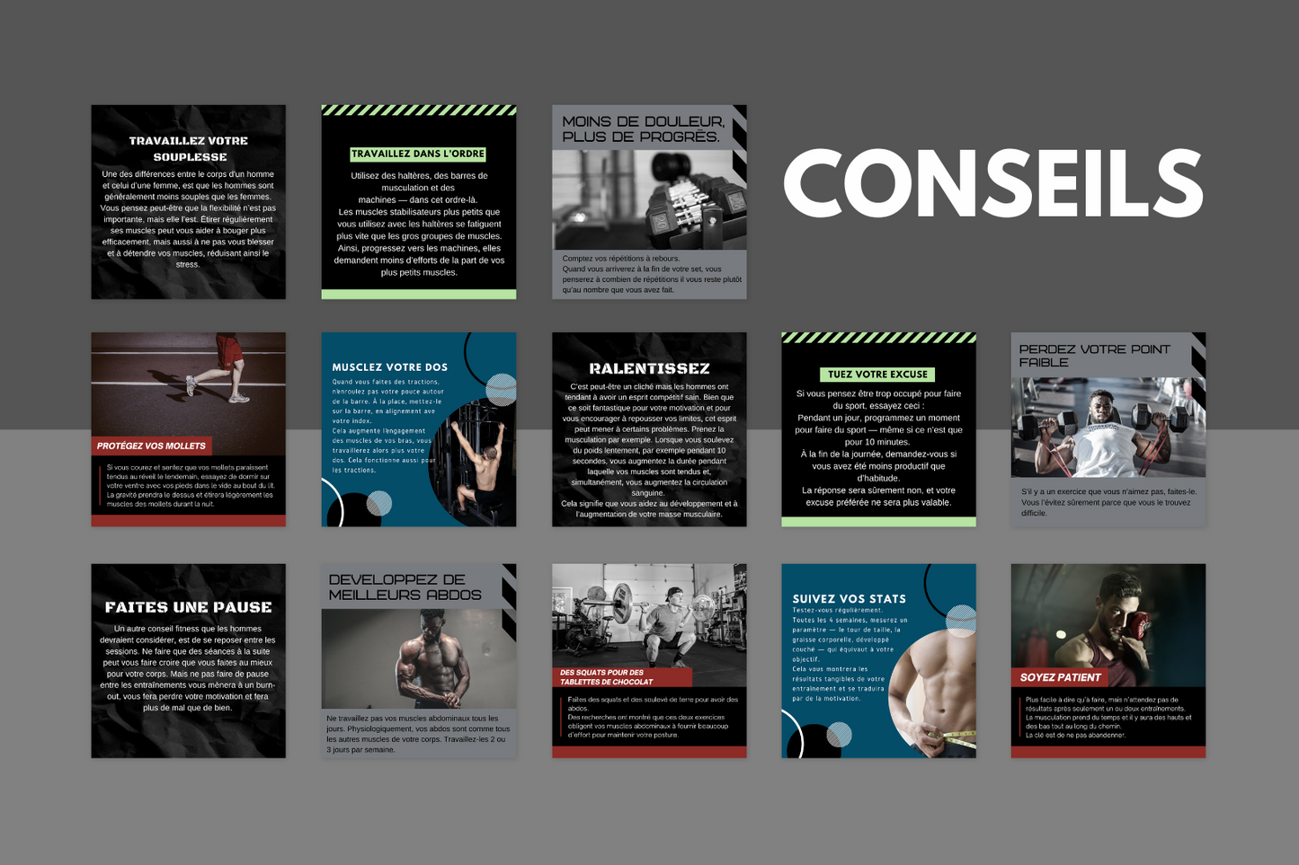 Publication francophone fitness – pack pour branding sportif percutant