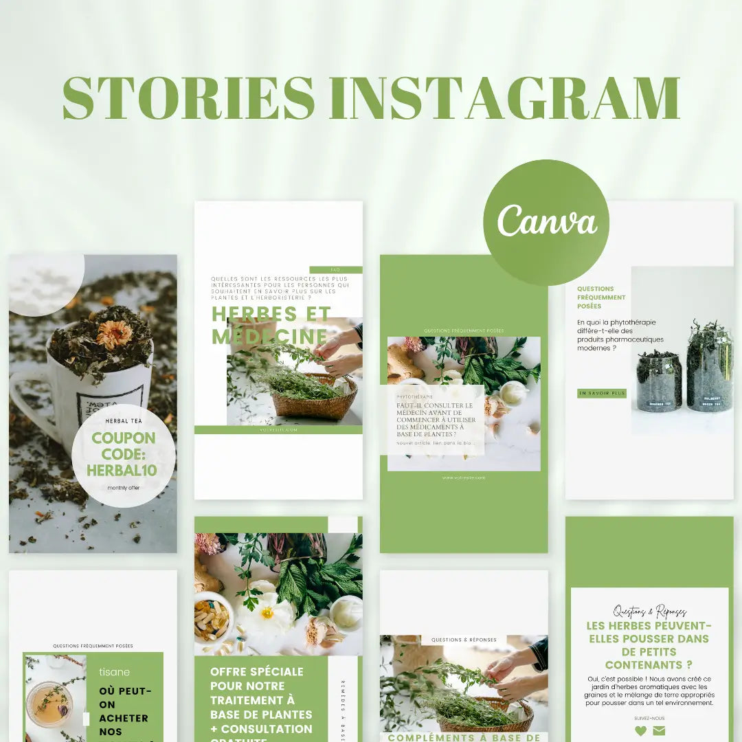 Canva templates pour phytothérapie – citations, conseils et stories santé naturelle