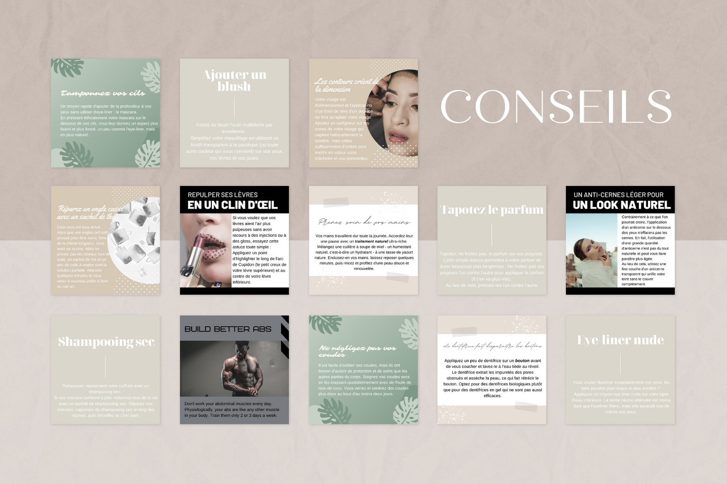 Modèles réseaux sociaux beauté – feed cohérent et branding raffiné