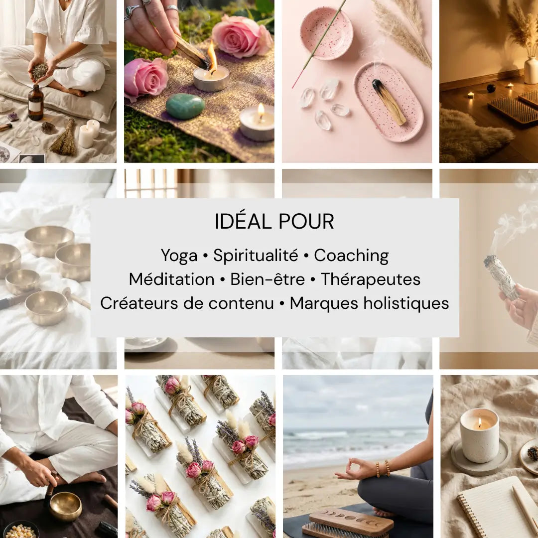 Kit de photos branding bien-être avec visuels élégants pour coachs, thérapeutes, yoga et marques spirituelles.