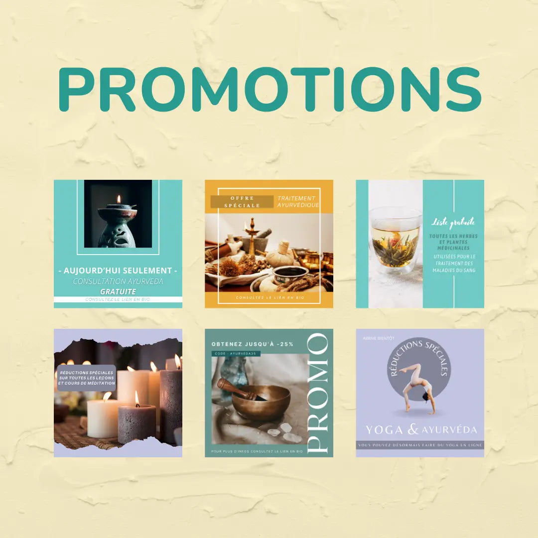 Visuels ayurvédiques – citations, astuces et posts promotionnels