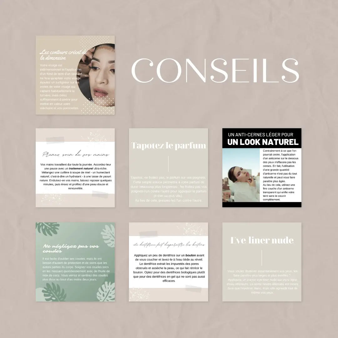 Templates professionnels Canva pour salon de beauté, idéals pour Instagram et Facebook