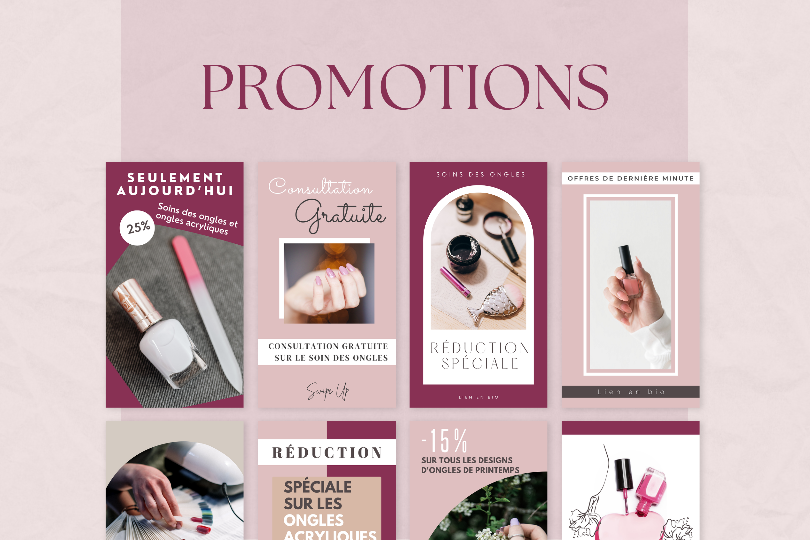 Visuels personnalisables pour les pros de la beauté – pack Canva complet