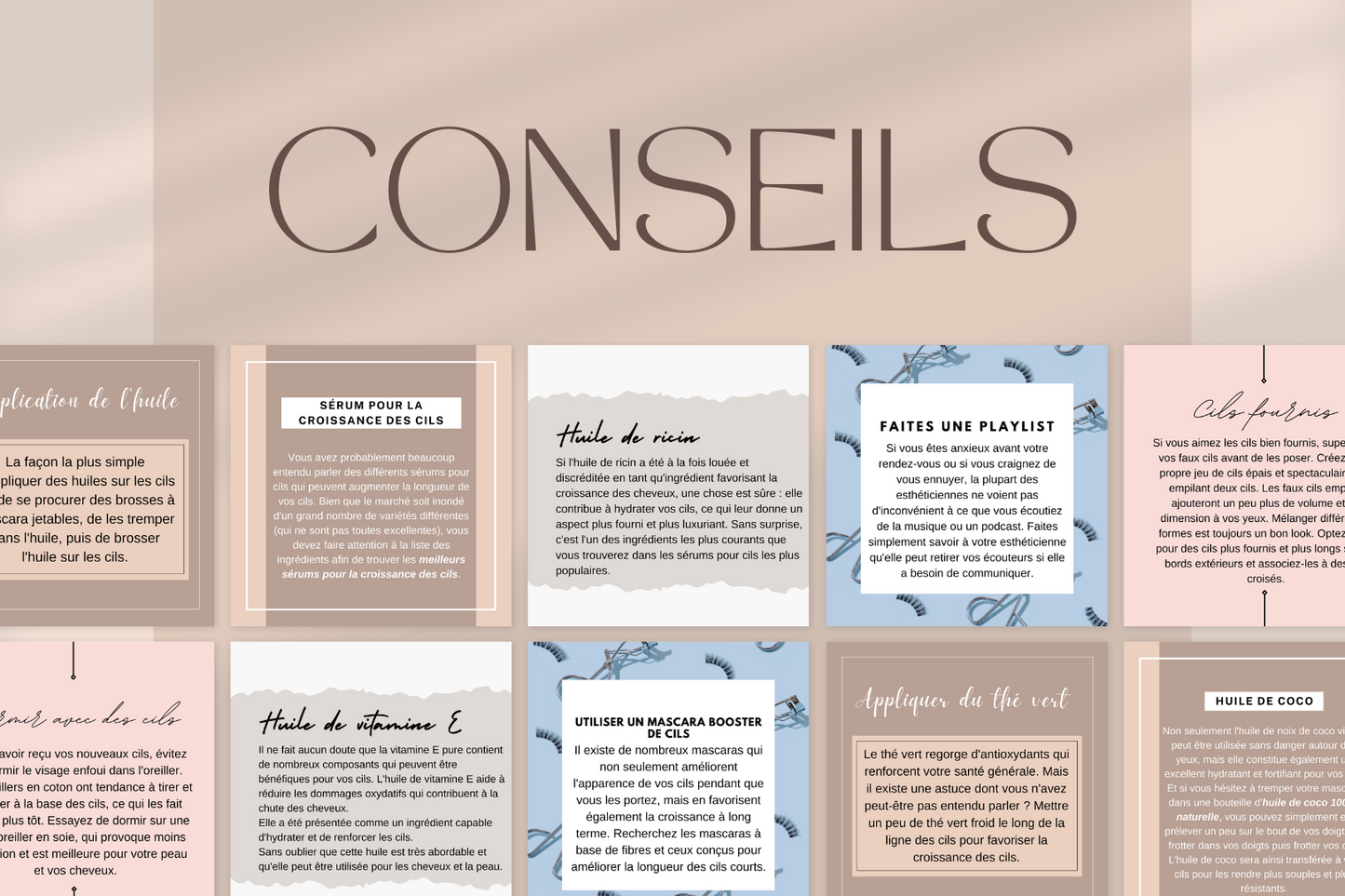 Modèles/templates réseaux sociaux francophones – cils, maquillage et esthétique