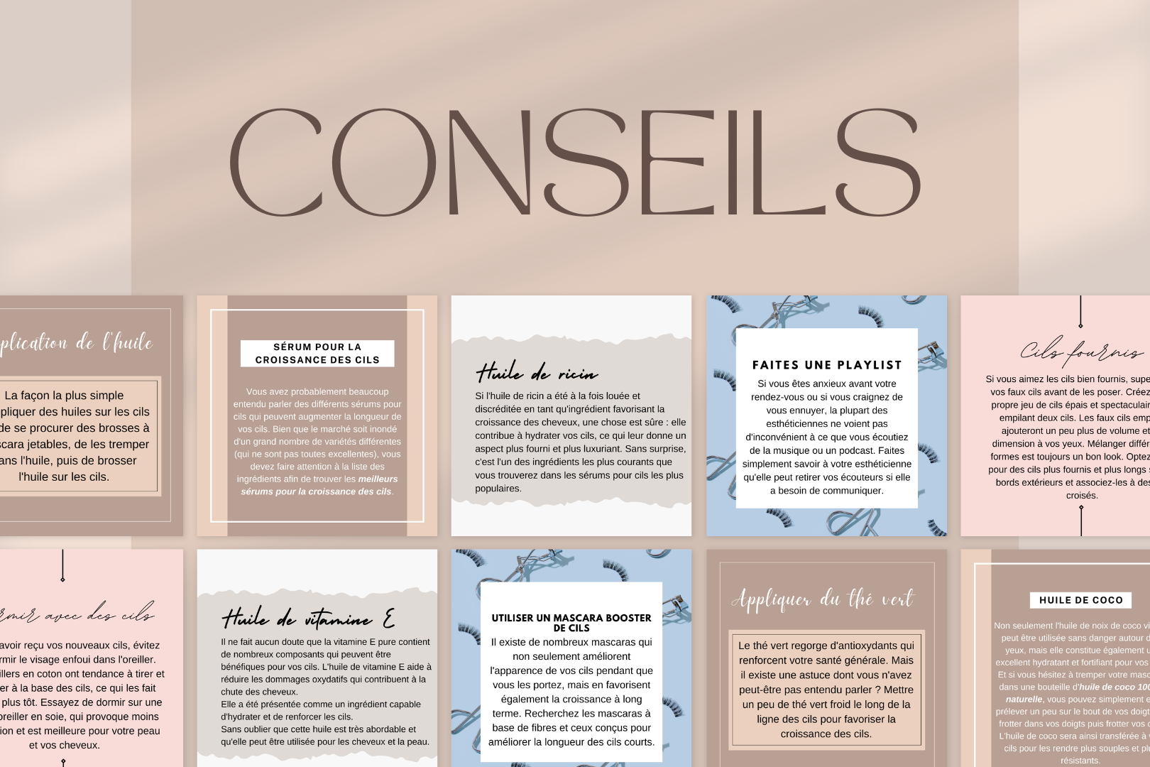 Modèles/templates réseaux sociaux francophones – cils, maquillage et esthétique