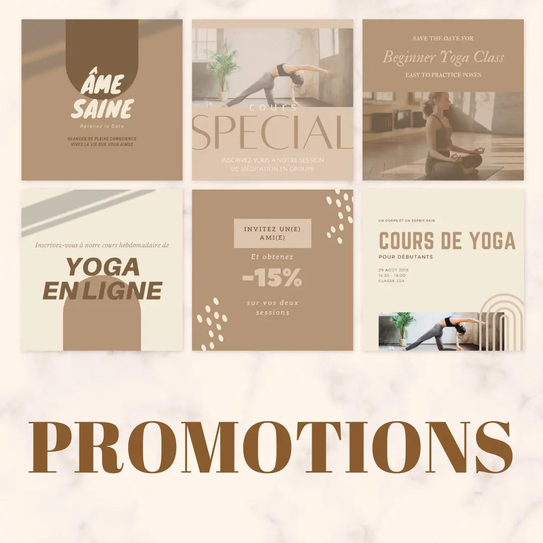 Visuels yoga Canva – design minimaliste pour communication apaisante