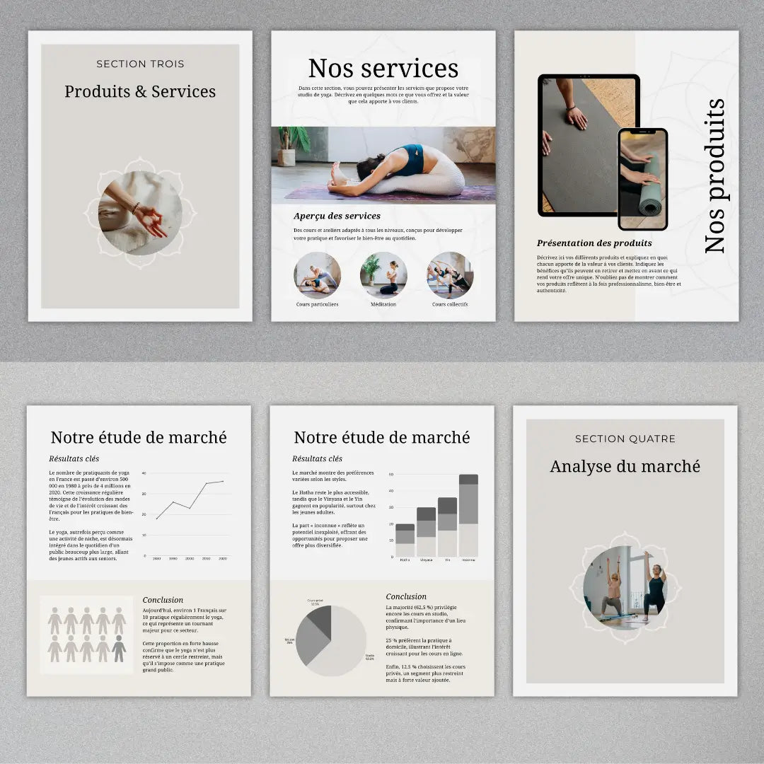 Exemple de pages du Workbook Business Yoga montrant les sections Vision et Mission, idéales pour clarifier les objectifs professionnels d’un yogapreneur.
