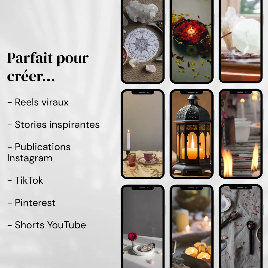 Vidéos Sans Visage éditables dans Canva pour Instagram, TikTok, Facebook et Pinterest autour de la spiritualité et du bien-être.