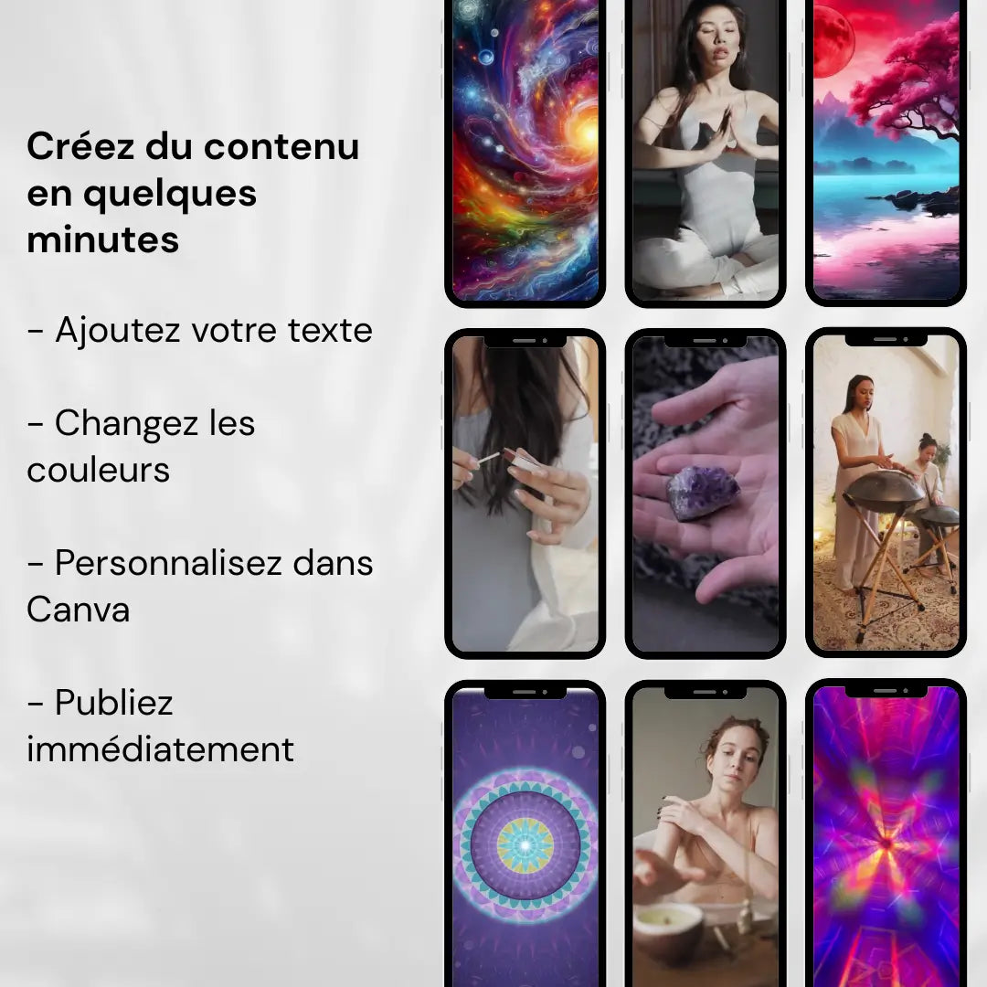 Pack de Reels Sans Visage sur la spiritualité et la manifestation avec vidéos premium pour créer du contenu inspirant sur les réseaux sociaux.