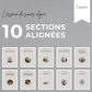 Aperçu des 10 sections du Workbook Business Yoga : vision, mission, marketing, finances et stratégie pour développer une activité yoga rentable et alignée.