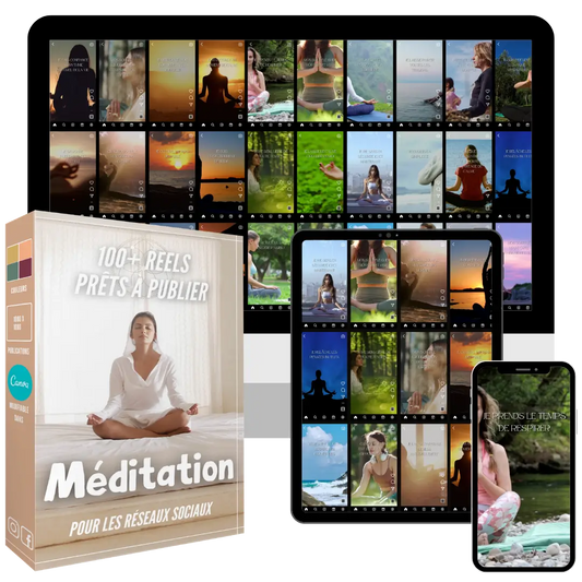 100+ reels de méditation prêts à publier, entièrement personnalisables dans Canva pour Instagram, Facebook, TikTok et YouTube Shorts