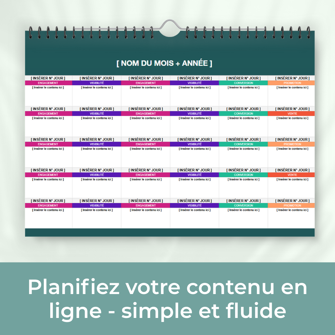Planning social media annuel vierge pour organiser un an de contenu
