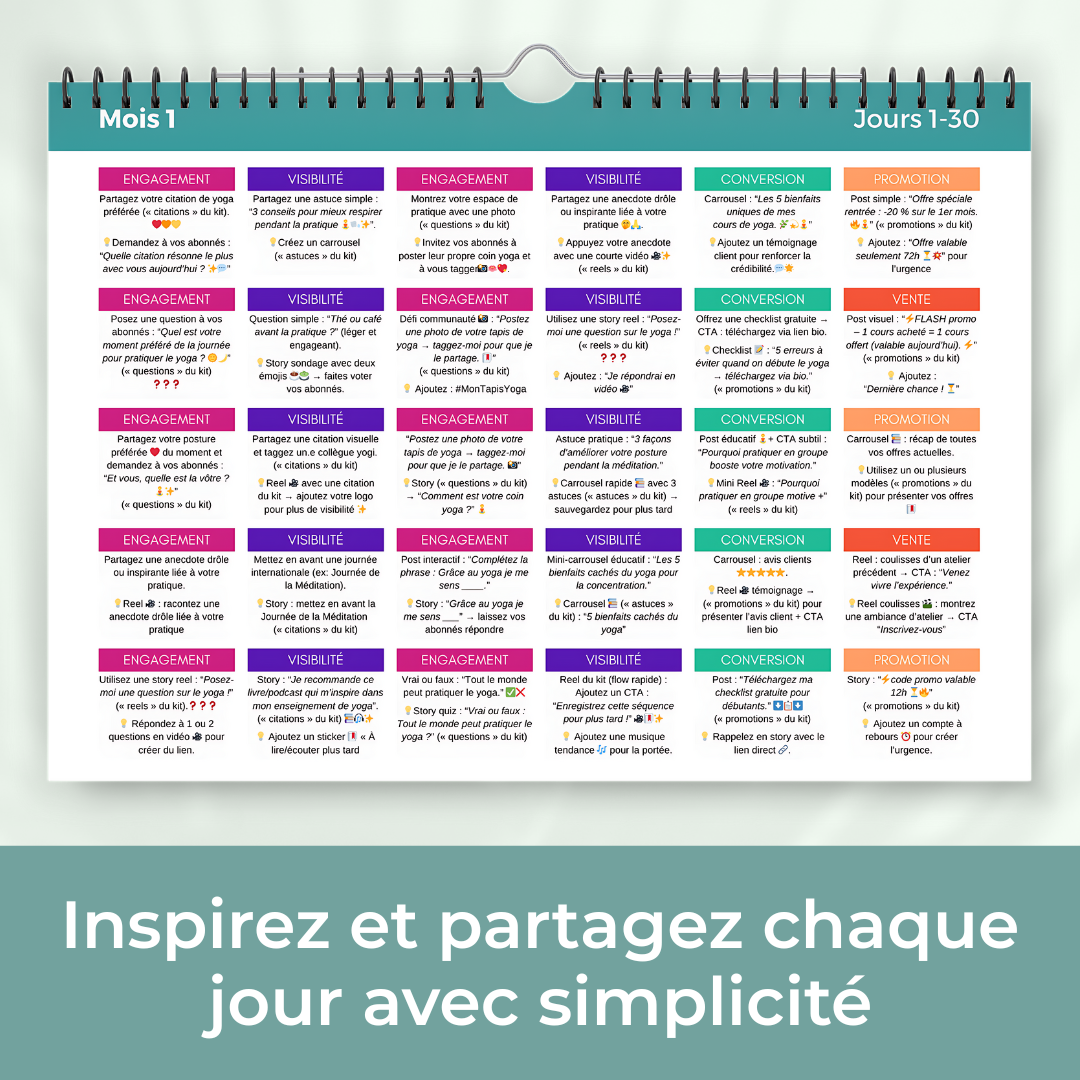 Planner réseaux sociaux à compléter pour organiser vos contenus mensuels