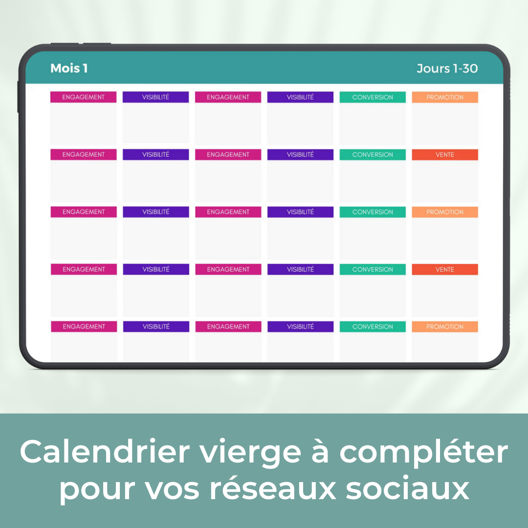 Calendrier social media à remplir pour programmer vos idées de contenu