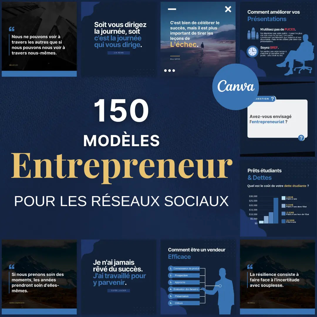 150 modèles entrepreneur en français – templates Canva pour réseaux sociaux