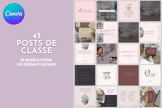 45 posts professionnels en français – templates Canva minimalistes