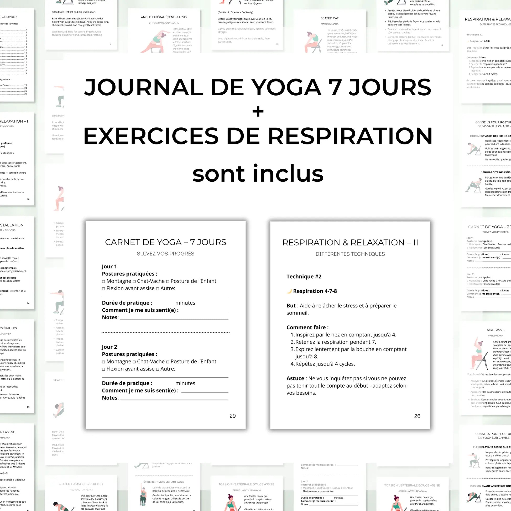 Guide PDF yoga sur chaise en français pour personnes âgées avec journal de yoga inclus