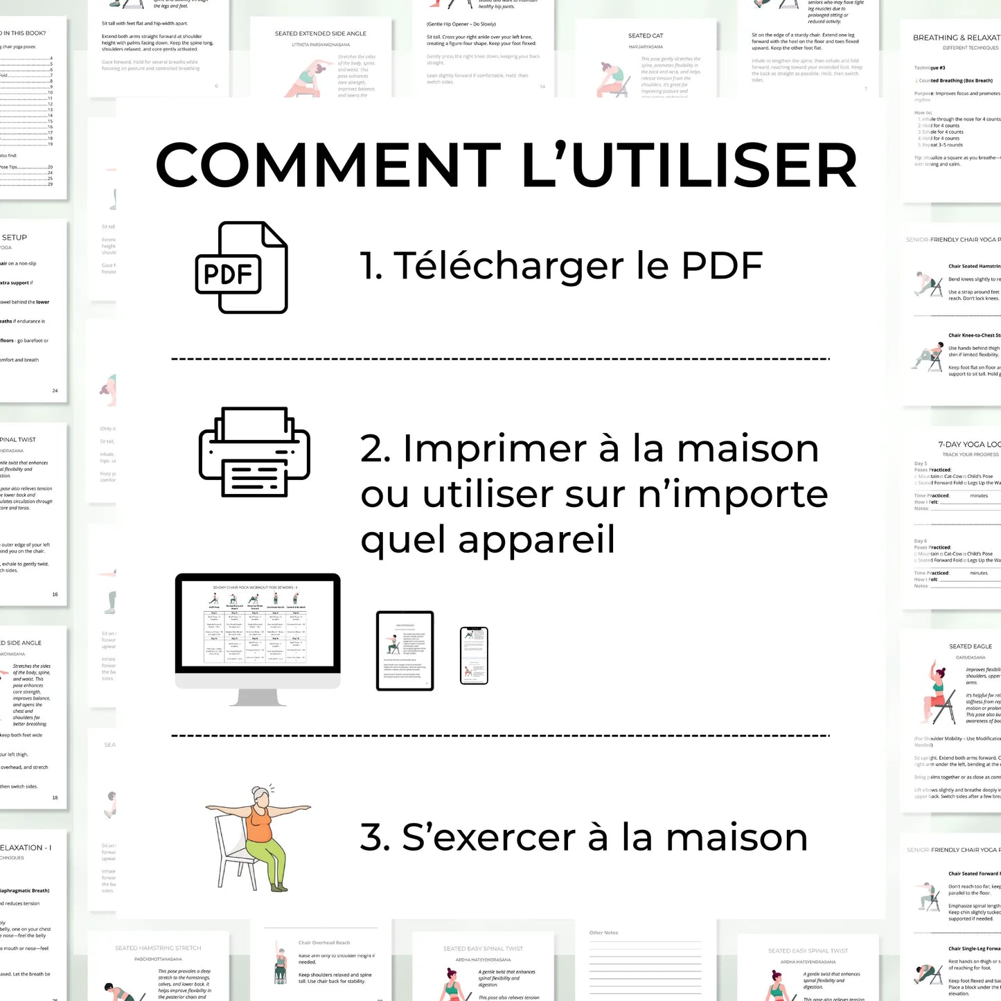 Yoga sur chaise imprimable à la maison pour personnes âgées