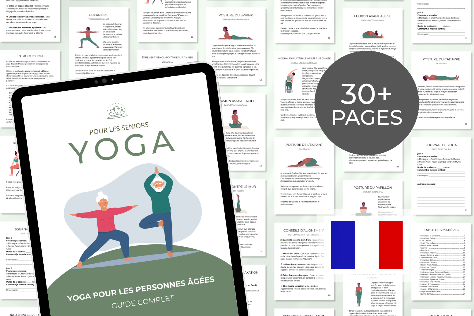 Guide yoga pour personnes âgées en PDF à imprimer avec 20 postures simples et un programme de 28 jours adapté aux seniors