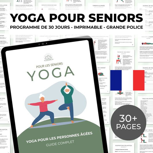 Guide yoga pour personnes âgées en PDF à imprimer avec 20 postures simples et un programme de 28 jours adapté aux seniors