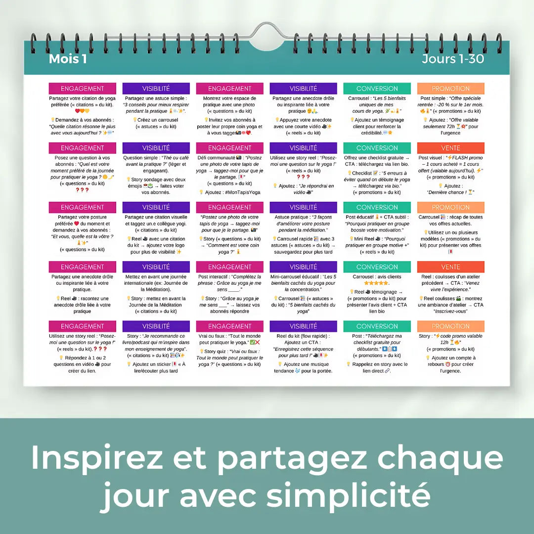 Outil complet pour planifier le contenu social media des enseignants de yoga