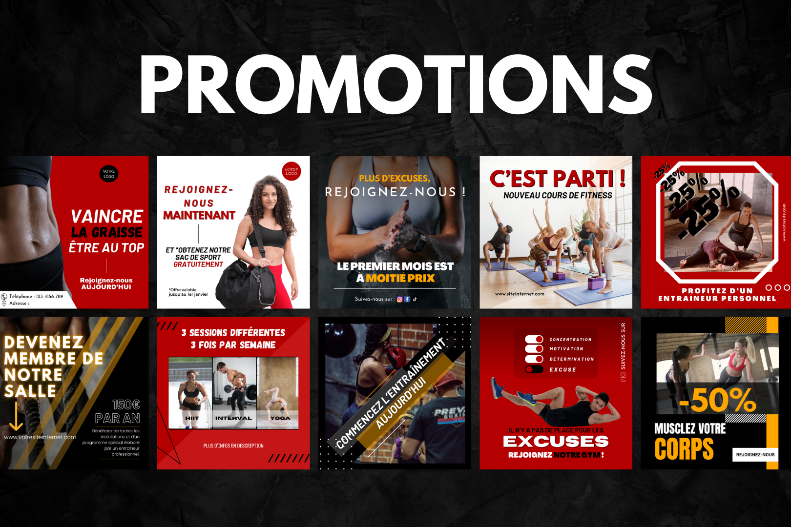 Canva templates fitness – publication Instagram pour influenceurs gym