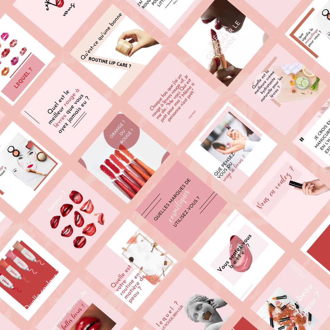 Pack de templates Canva pour rouges à lèvres avec citations et conseils