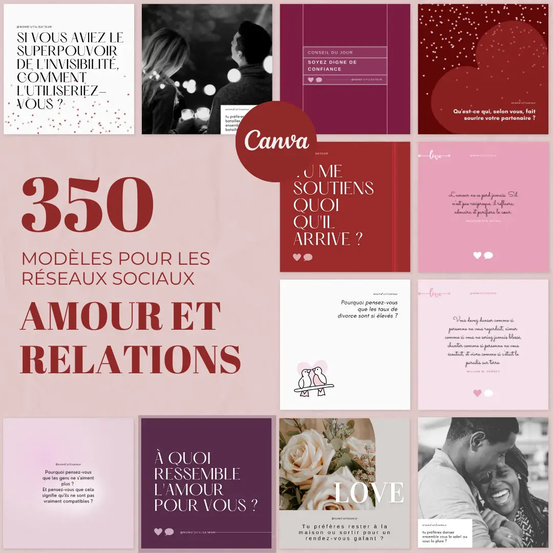 300 modèles amour et relations en français – templates Canva pour réseaux sociaux