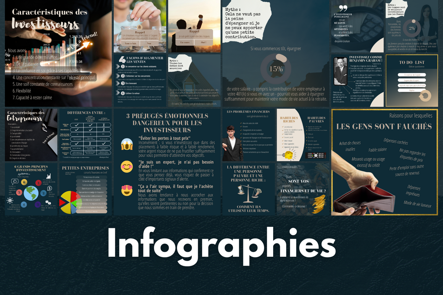 Visuels finance et argent – infographies, citations et storytelling business