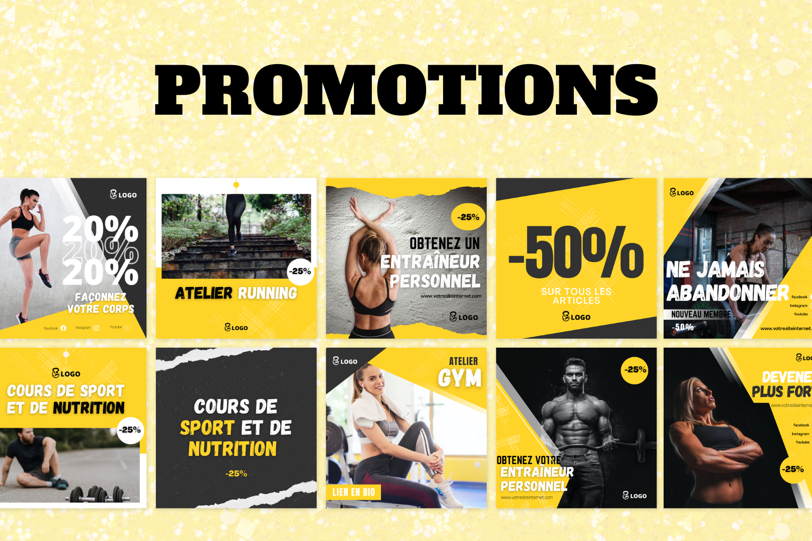 Visuels pour coachs sportifs – citations, questions et promos fitness