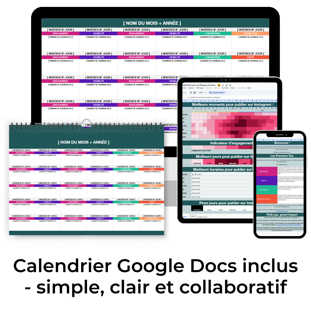 Calendrier vierge dédié à la planification du contenu social media