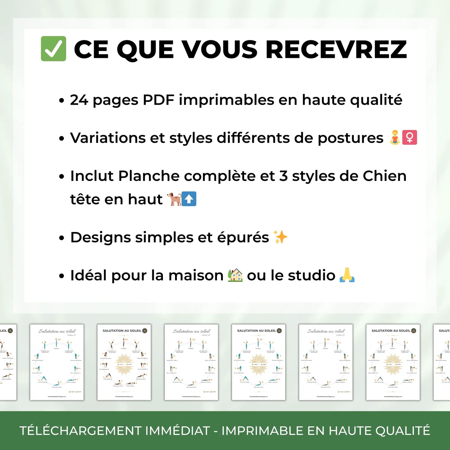 Illustration des postures de yoga Salutation au Soleil à imprimer