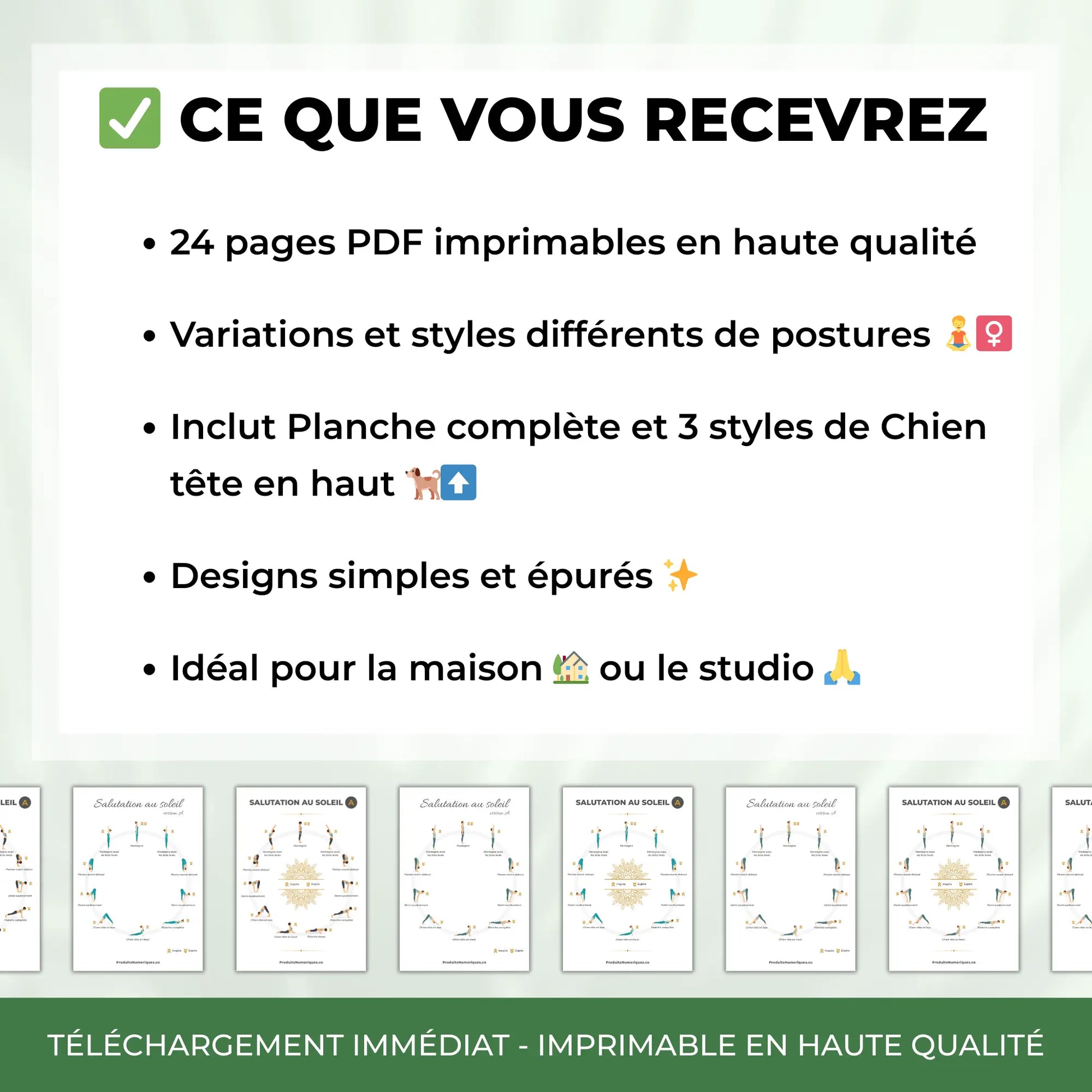 Illustration des postures de yoga Salutation au Soleil à imprimer