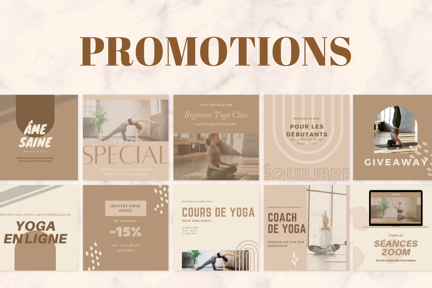 Visuels bien-être pour professeurs de yoga – citations, conseils et promotions