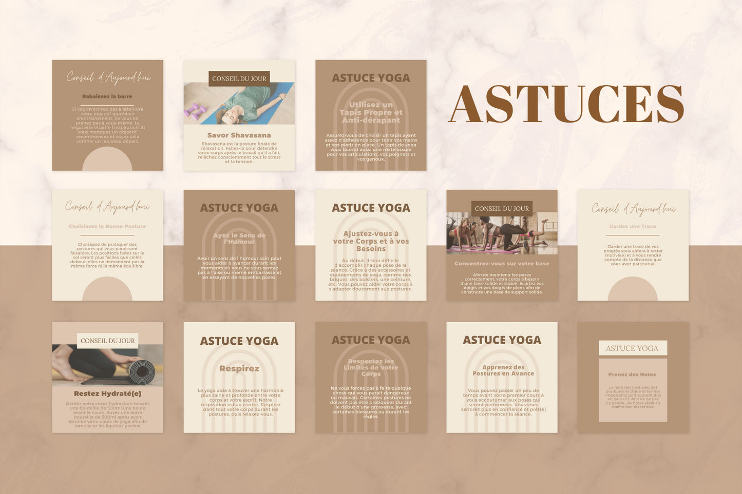 Visuels yoga Canva – design minimaliste pour communication apaisante