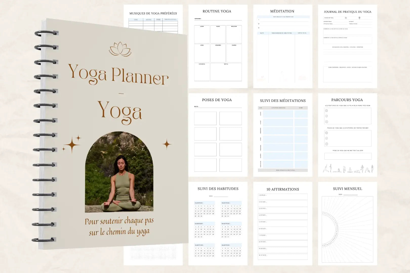Contenu yoga à imprimer – modèle Canva modifiable pour suivi personnel